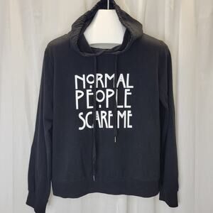 Black and White Normal People Scare Me Hooded Sweatshirt, M